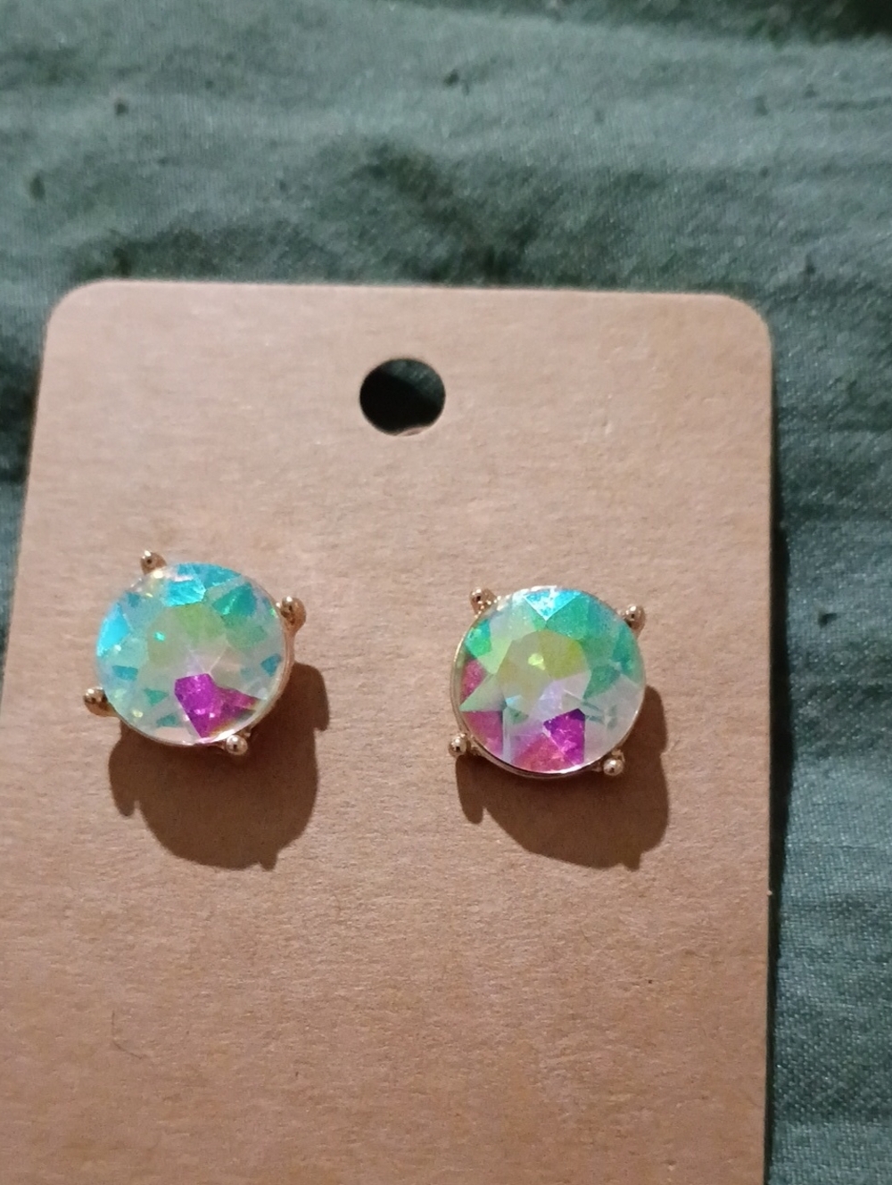 Aurora Crystal Round Stud Earrings - Iridescent Pink & Blue